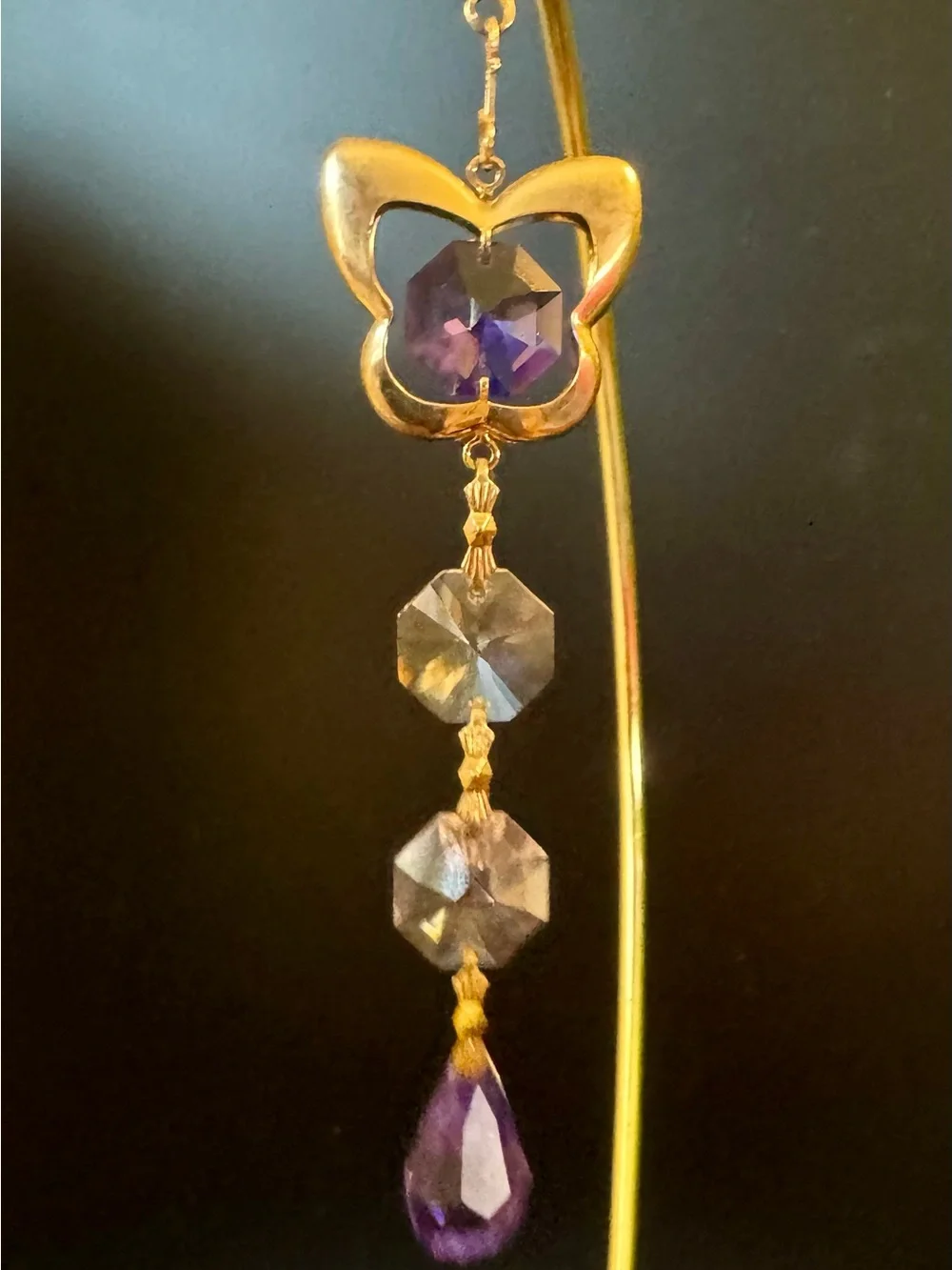 Gold-Tone Butterfly Ornament with Purple Crystal Accents